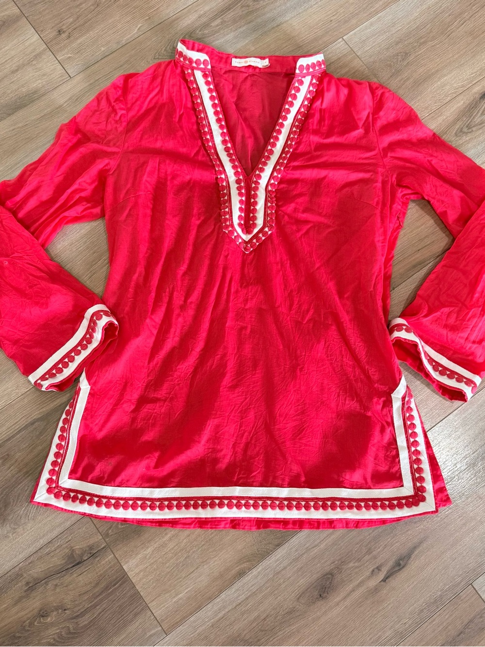 Tory Burch Pink Embroidered Tunic Top | Long Sleeve | Boho Resort